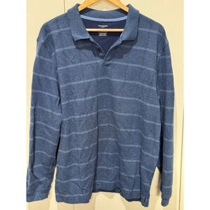 Men's Van Heusen Blue Striped Long Sleeve flex classic fit Polo Shirt XXL